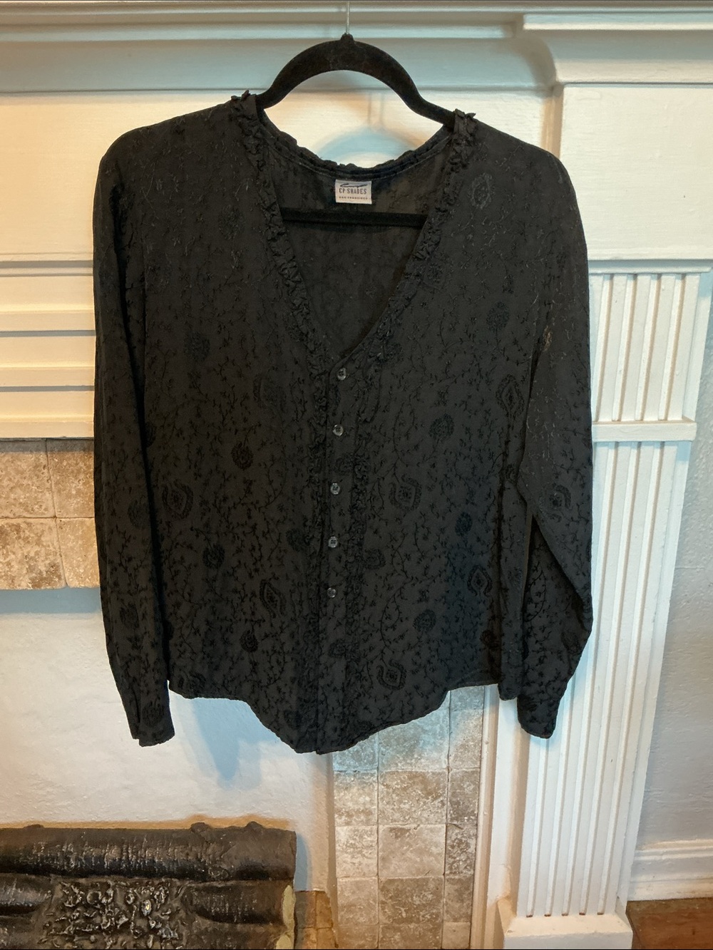 CP Shades Black Textured Button-Front blouse